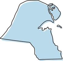 Stylized simple outline map of Kuwait icon. Blue sketch map of Kuwait vector illustration