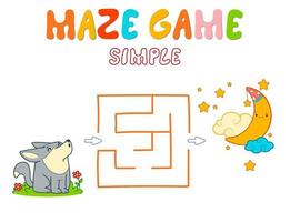 Simple Maze puzzle game for children. Color simple maze or labyrinth game with wolf. vector