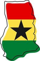 Stylized outline map of Ghana with national flag icon. Flag color map of Ghana vector illustration.