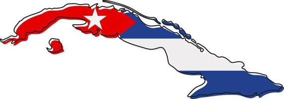 Stylized outline map of Cuba with national flag icon. Flag color map of Cuba vector illustration.