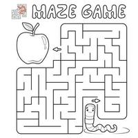 Maze puzzle game for children. Outline maze or labyrinth game with worm. vector