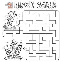 Maze puzzle game for children. Outline maze or labyrinth game with fish. vector