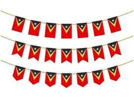 East Timor flag on the ropes on white background. Set of Patriotic bunting flags. Bunting decoration of East Timor flag vector