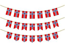 bandera de noruega en las cuerdas sobre fondo blanco. conjunto de banderas patrióticas del empavesado. decoración del empavesado de la bandera de noruega vector