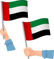 icono de la bandera en la mano de los emiratos árabes unidos vector