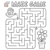 Maze puzzle game for children. Outline maze or labyrinth game with flower. vector