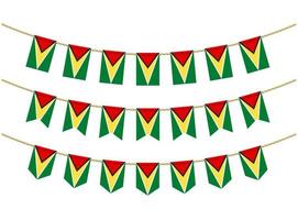 Guyana flag on the ropes on white background. Set of Patriotic bunting flags. Bunting decoration of Guyana flag vector