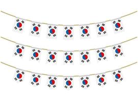 South korea flag on the ropes on white background. Set of Patriotic bunting flags. Bunting decoration of South korea flag vector