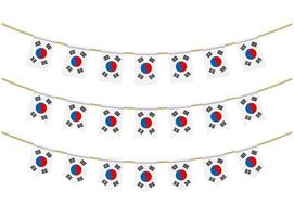 South korea flag on the ropes on white background. Set of Patriotic bunting flags. Bunting decoration of South korea flag vector