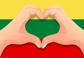 bandera de lituania y forma de corazón de mano vector