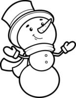 Christmas coloring book or page. Snowman black and white vector illustration