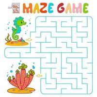 Maze puzzle game for children. Maze or labyrinth game with fish. vector