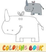 Coloring book or page for kids. Rhino black and white vector illustration