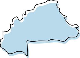 Stylized simple outline map of Burkina Faso icon. Blue sketch map of Burkina Faso vector illustration