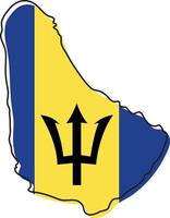 Stylized outline map of Barbados with national flag icon. Flag color map of Barbados vector illustration.