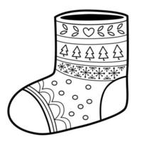 Christmas coloring book or page. Sock black and white vector illustration