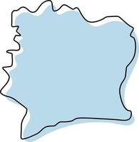 Stylized simple outline map of Cote d'ivoire icon. Blue sketch map of Cote d'ivoire vector illustration