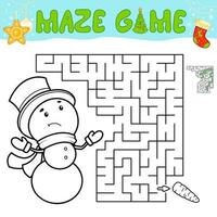 Christmas Maze puzzle game for children. Outline maze or labyrinth game with christmas Snowman. vector