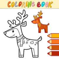 libro de colorear o página para niños. venado de navidad vector blanco y negro