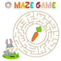 Maze puzzle game for children. Circle maze or labyrinth game with rabbit. vector