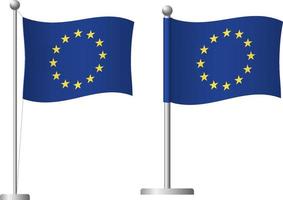 Europe EU flag on pole icon vector