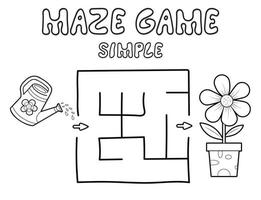 Simple Maze puzzle game for children. Outline simple maze or labyrinth game with flower. vector