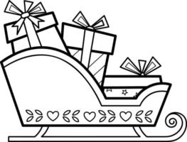 Christmas coloring book or page for kids. Christmas sled black and white vector illustration