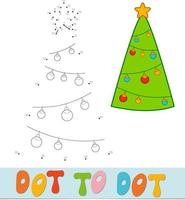 Rompecabezas de Navidad punto a punto. juego de conectar puntos. Ilustración de vector de árbol de navidad