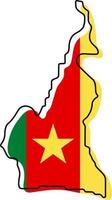 Stylized outline map of Cameroon with national flag icon. Flag color map of Cameroon vector illustration.