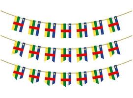 Central African Republic flag on the ropes on white background. Set of Patriotic bunting flags. Bunting decoration of Central African Republic flag vector