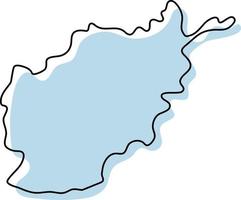 Stylized simple outline map of Afghanistan icon. Blue sketch map of Afghanistan vector illustration