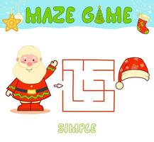 Christmas Maze puzzle game for children. Simple Maze or labyrinth game with Christmas Santa claus. vector