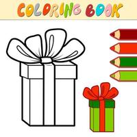 Coloring book or page for kids. Christmas Gift black and white vector