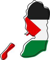 Stylized outline map of Palestine with national flag icon. Flag color map of Palestine vector illustration.