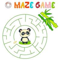 Maze puzzle game for children. Circle maze or labyrinth game with panda. vector