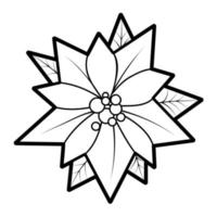 Christmas coloring book or page. Poinsettia black and white vector illustration