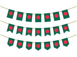 bandera de bangladesh en las cuerdas sobre fondo blanco. conjunto de banderas patrióticas del empavesado. decoración del empavesado de la bandera de bangladesh vector