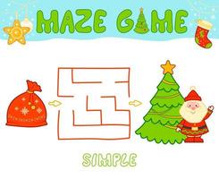 Christmas Maze puzzle game for children. Simple Maze or labyrinth game with Christmas bag vector