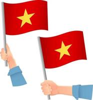 icono de la bandera de vietnam en la mano vector