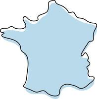 Stylized simple outline map of France icon. Blue sketch map of France vector illustration