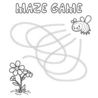 Maze puzzle game for children. Outline maze or labyrinth. Find path game with bee. vector