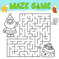 Christmas Maze puzzle game for children. Outline maze or labyrinth game with Santa claus. vector