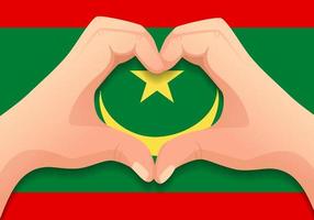 bandera de mauritania y forma de corazón de mano vector