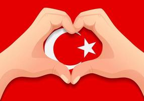 bandera de turquía y forma de corazón de mano vector