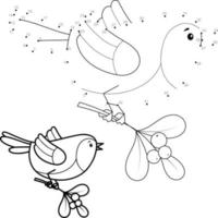 Dot to dot Christmas puzzle for children. Connect dots game. Bird vector