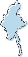 Stylized simple outline map of Myanmar icon. Blue sketch map of Myanmar vector illustration