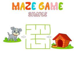 Simple Maze puzzle game for children. Color simple maze or labyrinth game with dog. vector