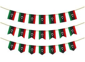 Libya flag on the ropes on white background. Set of Patriotic bunting flags. Bunting decoration of libya flag vector