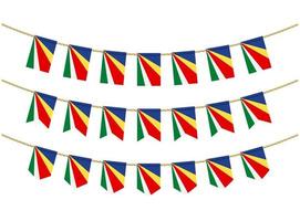 bandera de seychelles en las cuerdas sobre fondo blanco. conjunto de banderas patrióticas del empavesado. decoración del empavesado de la bandera de seychelles vector