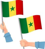 senegal, bandera, en, mano, icono vector